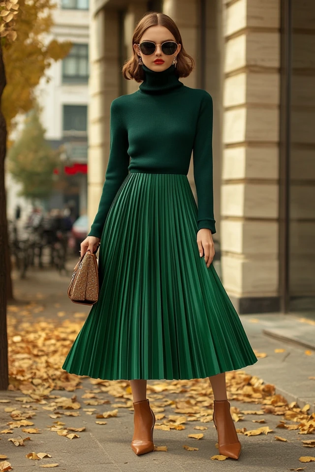 Pleated Midi Skirts in Jewel Tones for Fall