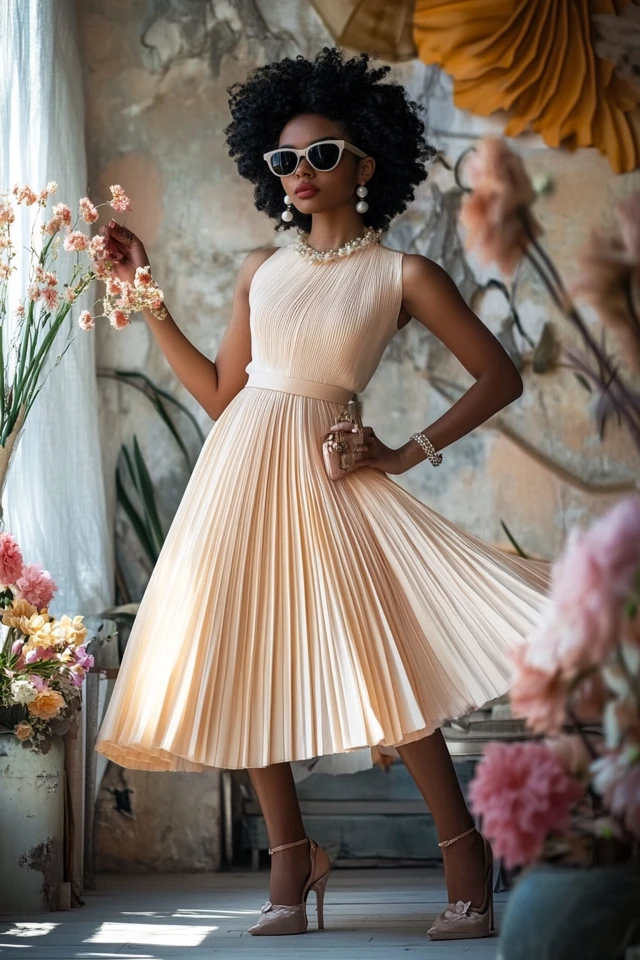 Pleated Dresses with Fit-and-Flare Shapes
