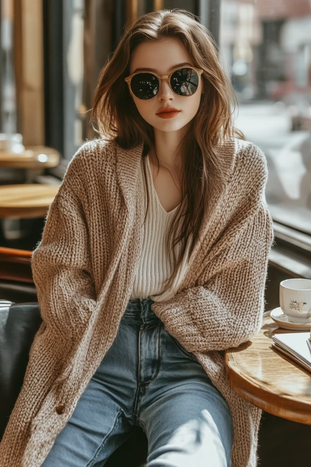 Casual Work-from-Café Styles with Knit Cardigans