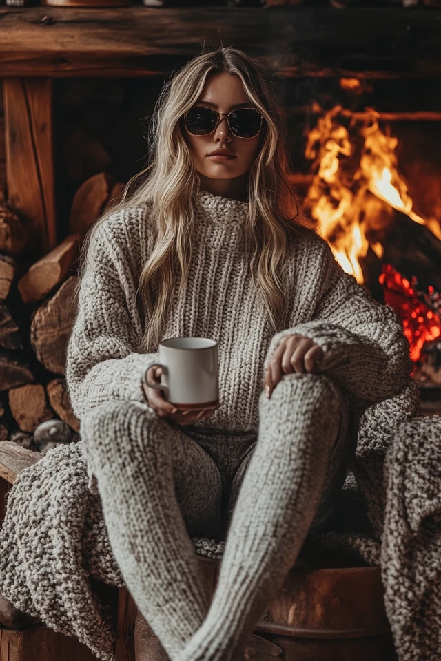 Cozy Cabin Fire Styles with Fluffy Socks