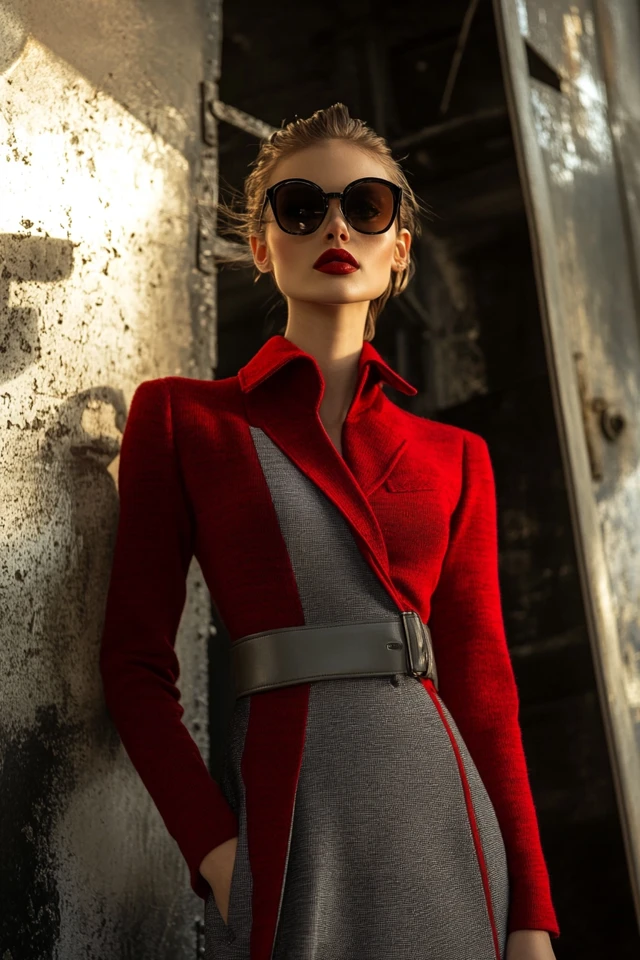 Mixing Deep Red and Cool Grey in Workwear Dresses: A Guide to Sophisticated Office Style - photo 3