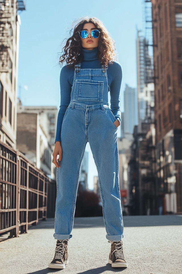 Relaxed Denim Overalls for Windy Days on the Go
