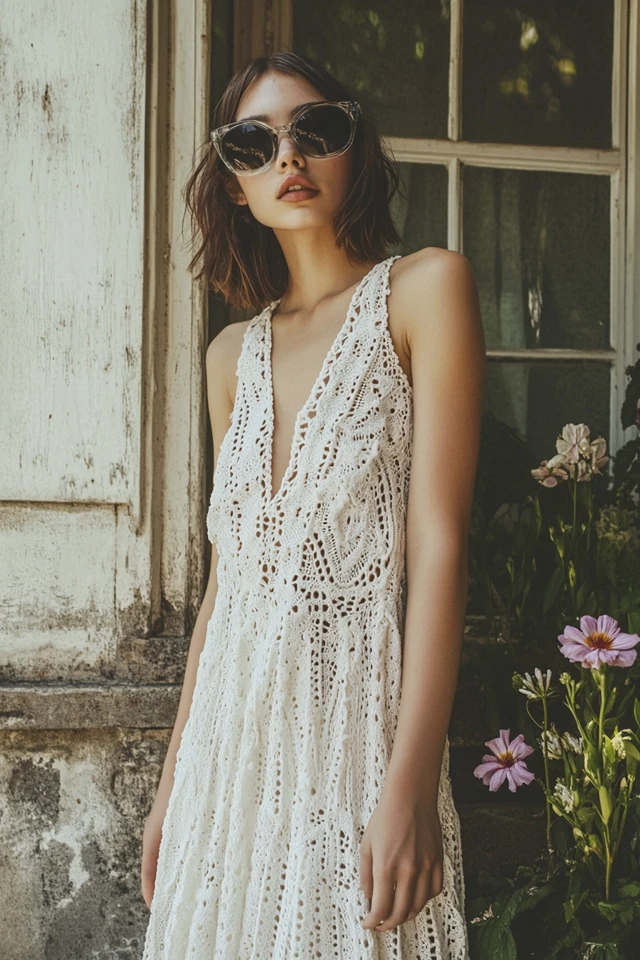Combining Soft Cotton and Crochet in Day Dresses