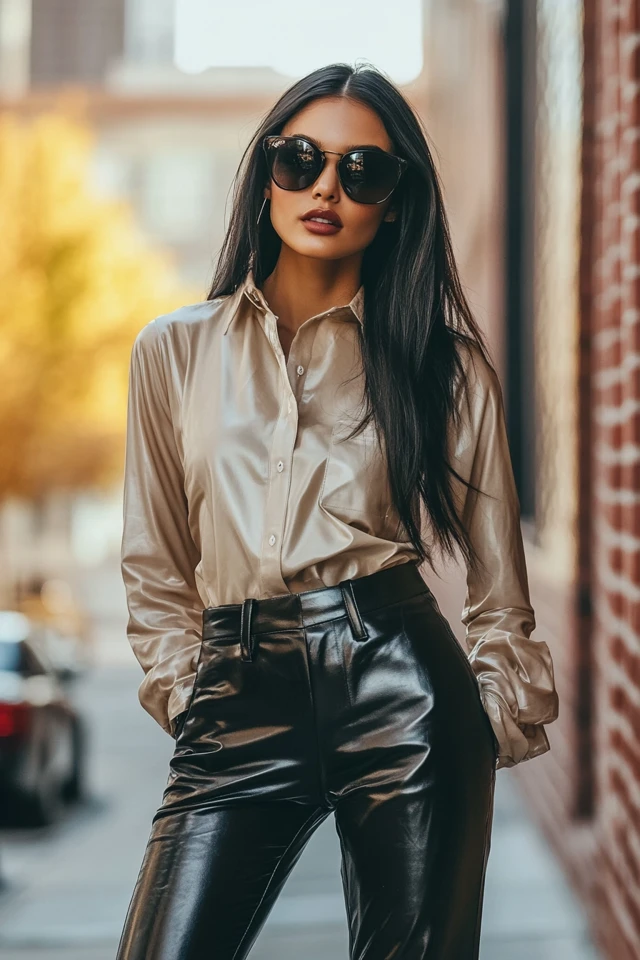Faux Leather Pants for Sleek Fall Evening Outfits