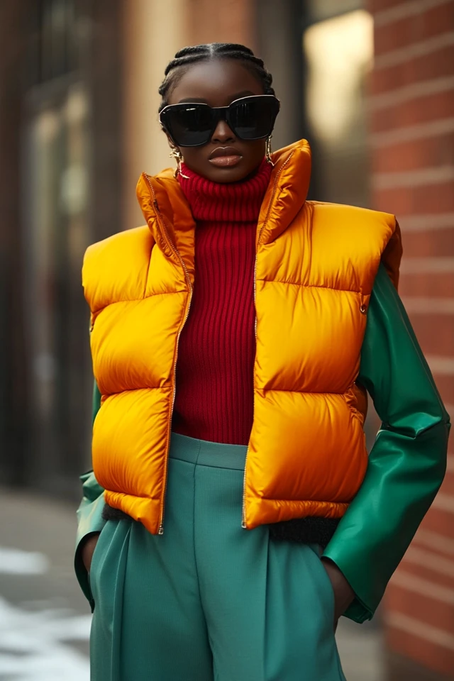 Puffer Vests in Bold Colors for Winter Occasions