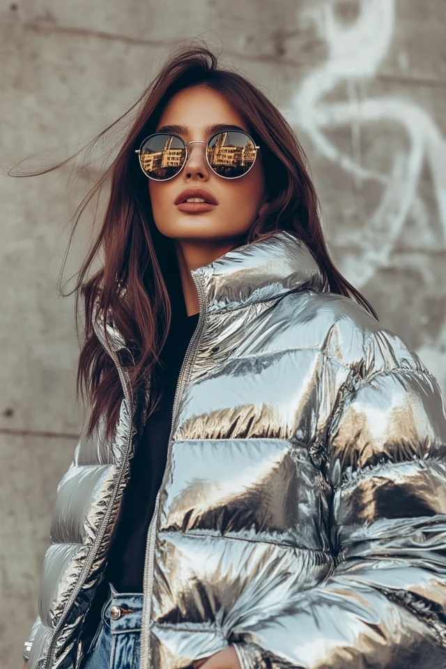 Metallic Puffer Jackets for Winter Street Style
