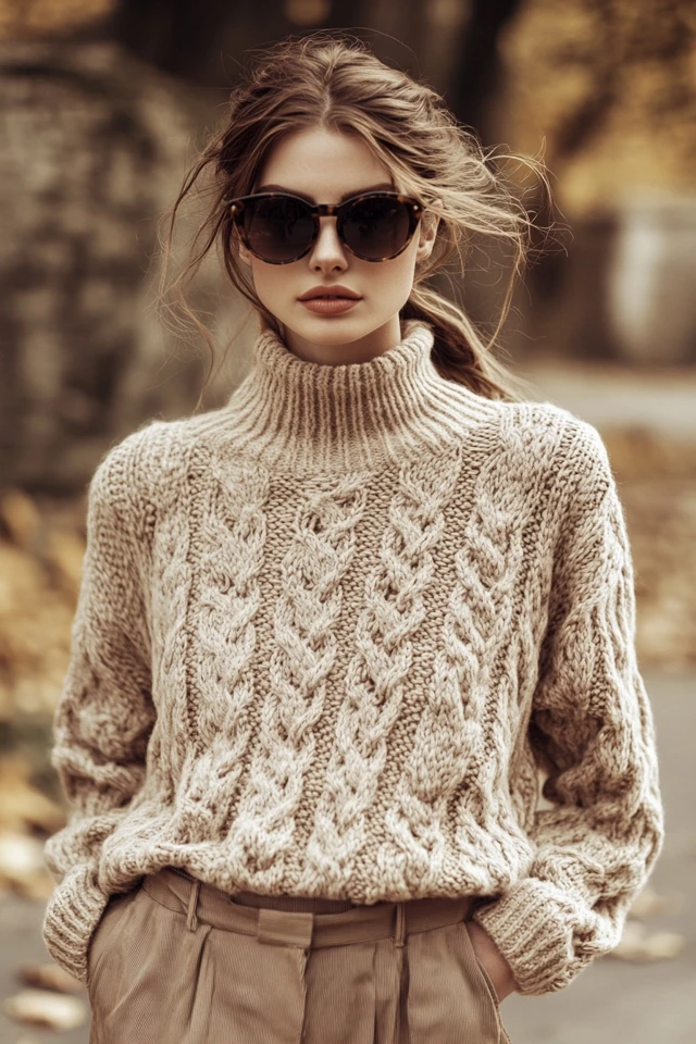 Cable Knit Sweaters in Neutral Tones for Fall Coziness