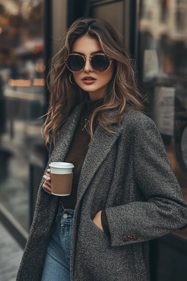 Stylish Coffee Run Attire with Oversized Coats