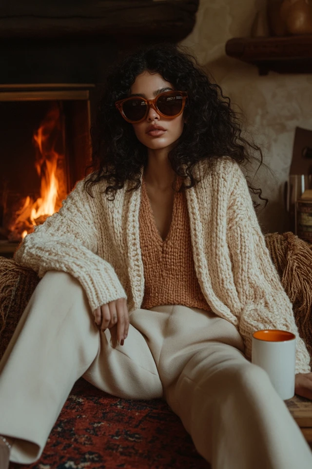 Cozy Fireside Lounge Outfits with Knitwear