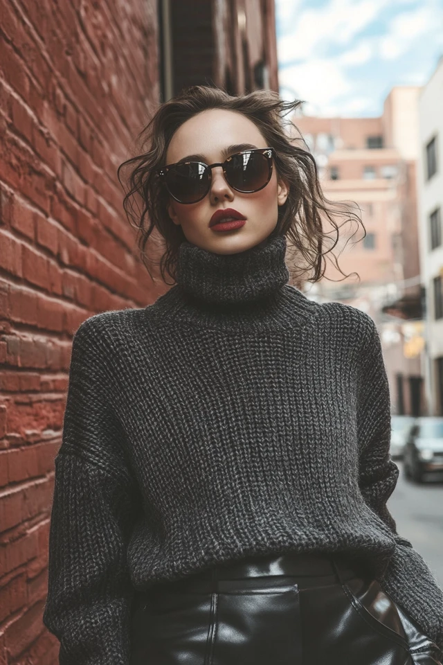 Layering Chunky Knit Sweaters with Leather Skirts: Cozy Meets Chic