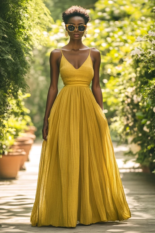How to Wear Taupe and Lemon Yellow in Flowy Skirts
