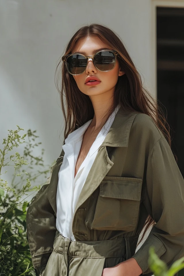Crisp White and Soft Olive Outfits for Transitional Seasons