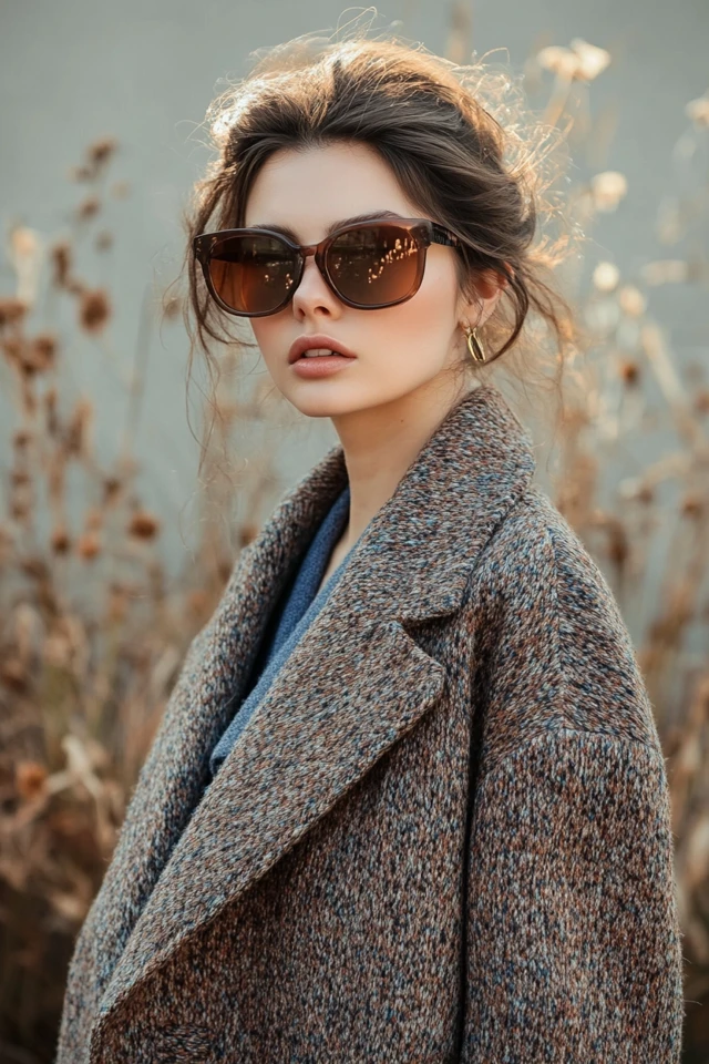 Mixing Earthy Brown and Dusty Blue for Chic Outerwear
