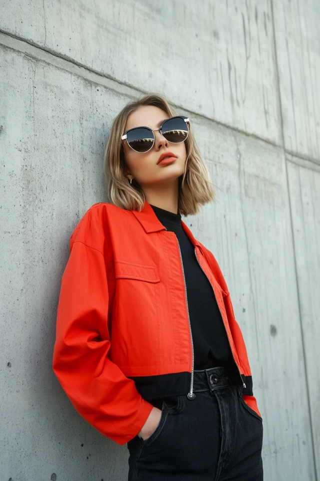 Mixing Black and Coral for Effortless Casual Jackets