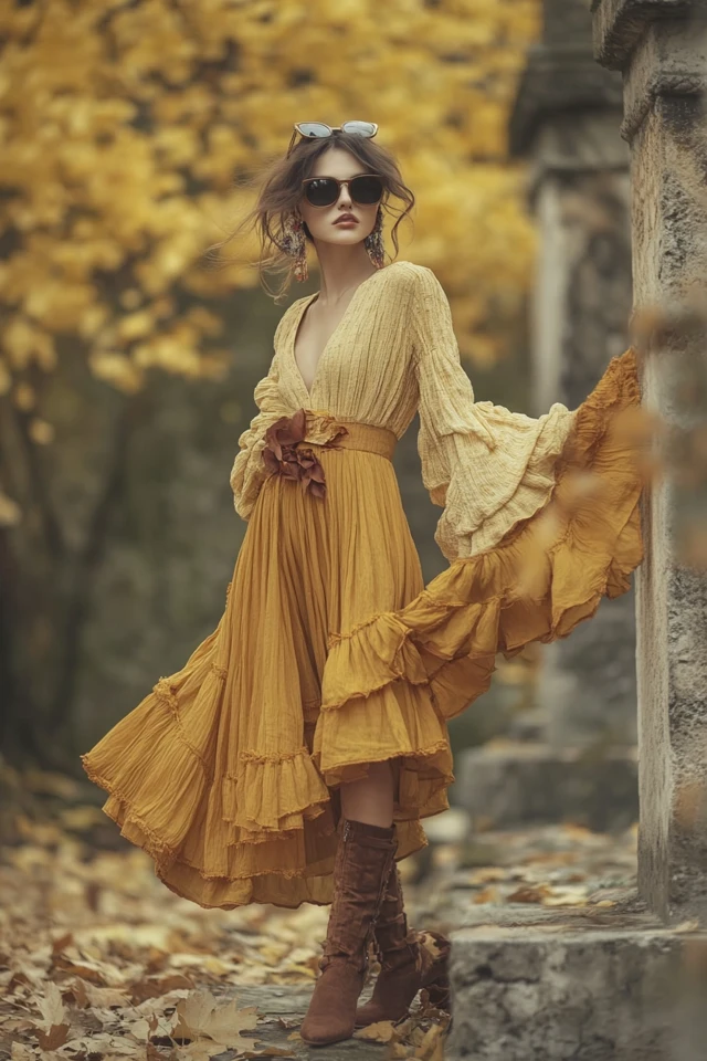 Light Yellow and Rust Layers for Fall Dresses: A Harmonious and Cozy Palette