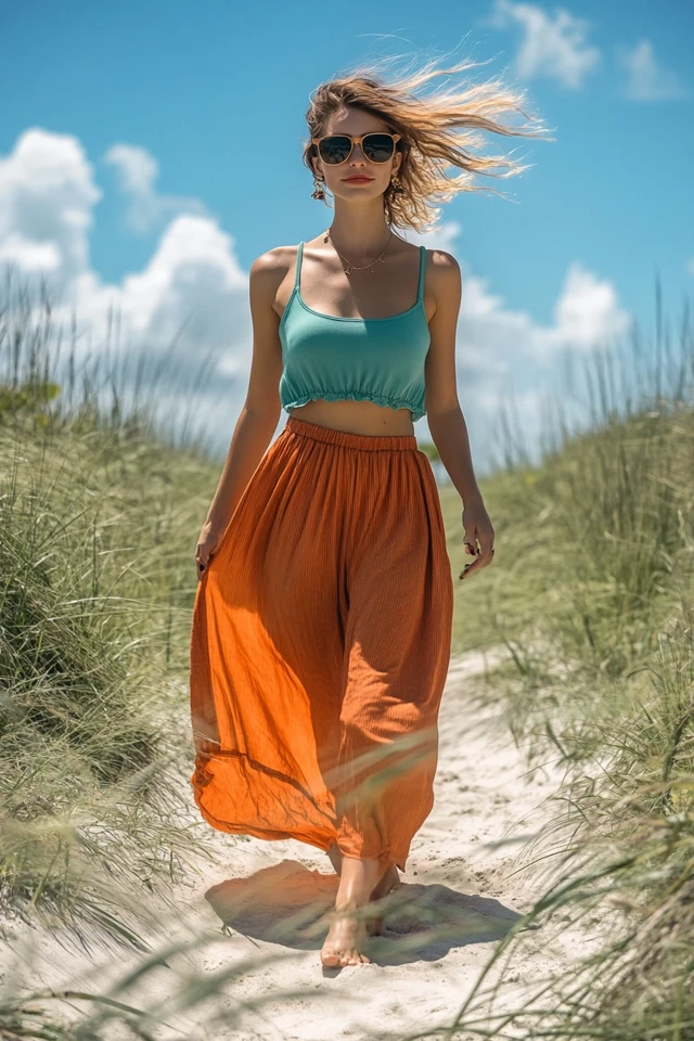 Aqua and Burnt Orange Palettes for Beach Maxi Skirts: Vibrant and Breezy Summer Style