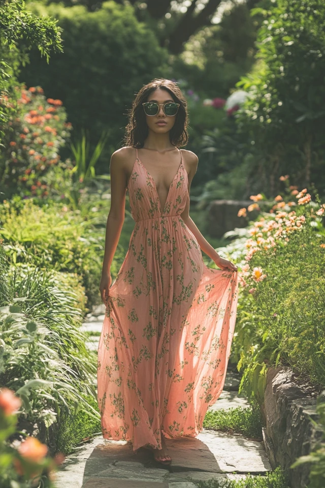 Mixing Coral and Sage in Romantic Maxi Dresses: A Fresh and Feminine Pairing