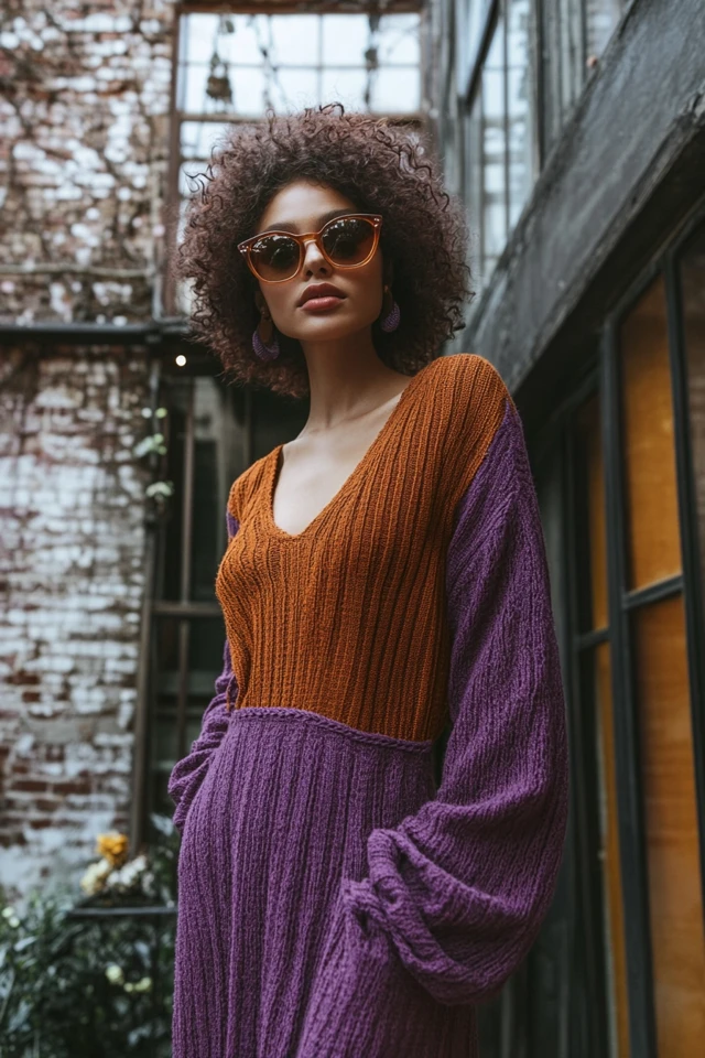 How to Mix Warm Rust and Cool Lavender in Knit Dresses: A Unique Blend of Warmth and Softness