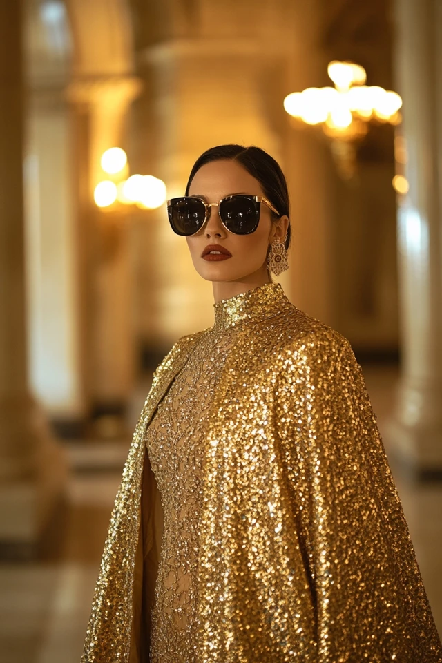 Regal Gold Capes and Dresses for Gala Entrances: Shining in Majestic Elegance