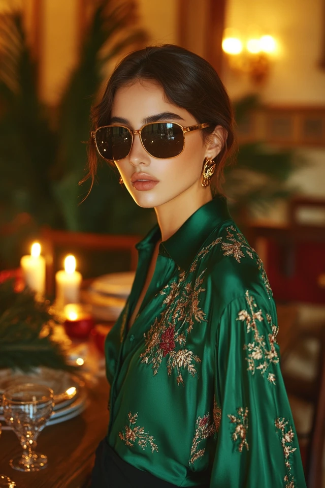 Festive Emerald Green Blouses for Family Gatherings: Elegance and Warmth for Every Occasion - photo 5