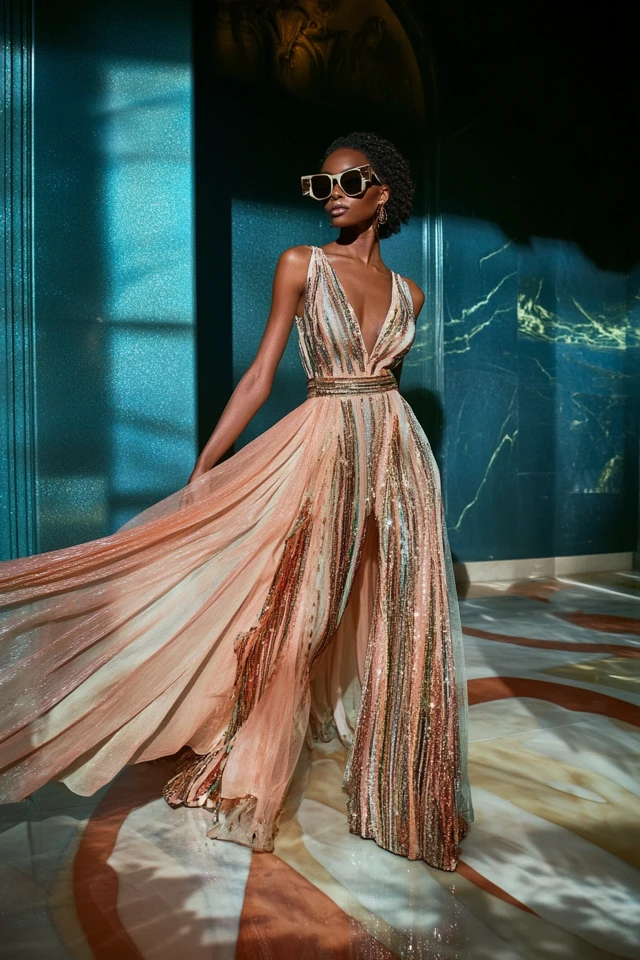 Chiffon and Metallics for Sophisticated Evening Looks: A Perfect Balance of Elegance and Glamour