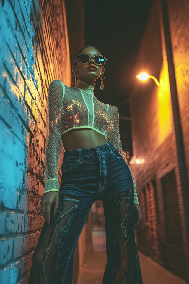 Denim and Sheer Mesh for Cool Streetwear Looks: Effortless Edge Meets Urban Style - photo 2