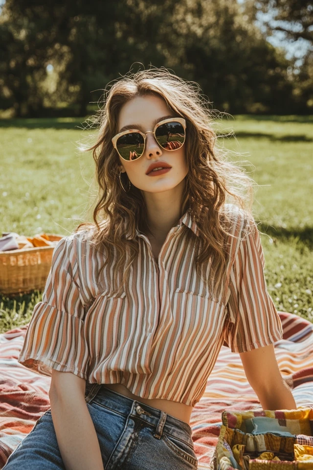 Casual Picnicking Styles with Denim and Stripes: Effortless Outfits for Outdoor Charm - photo 5