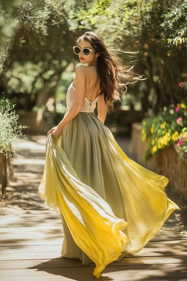 How to Wear Taupe and Lemon Yellow in Flowy Skirts - photo 5