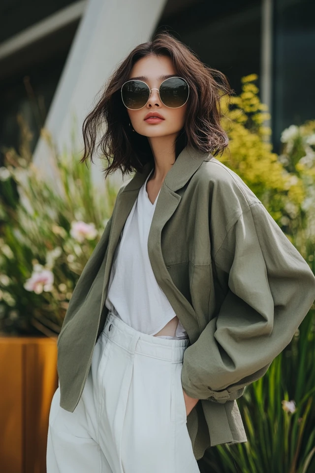 Crisp White and Soft Olive Outfits for Transitional Seasons - photo 4