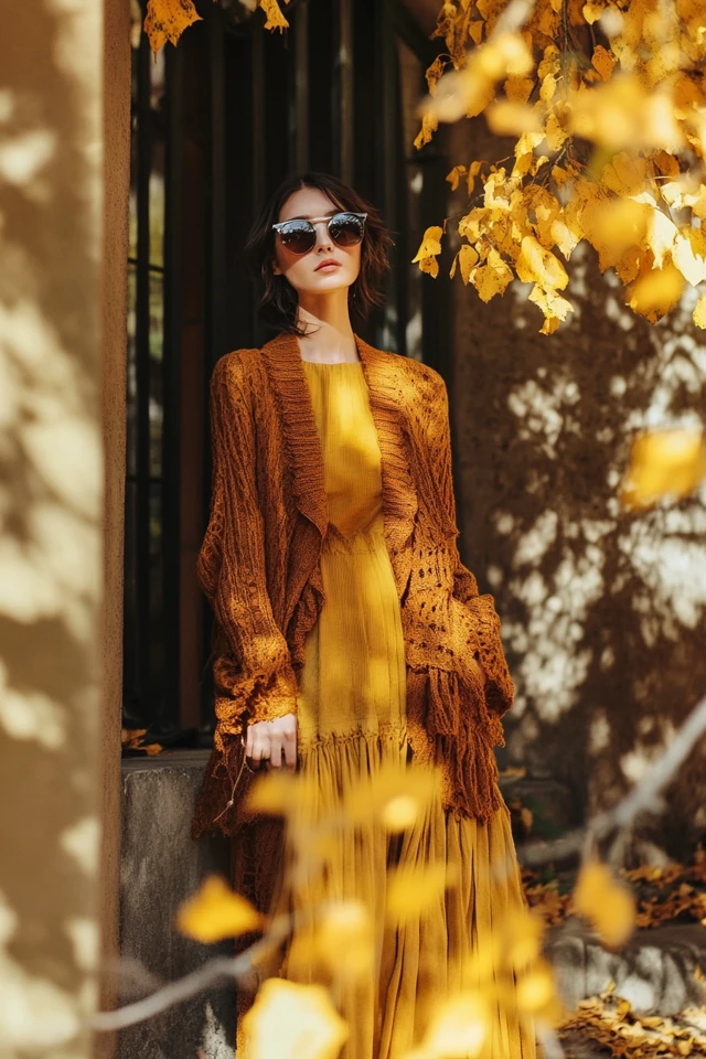 Light Yellow and Rust Layers for Fall Dresses: A Harmonious and Cozy Palette - photo 5