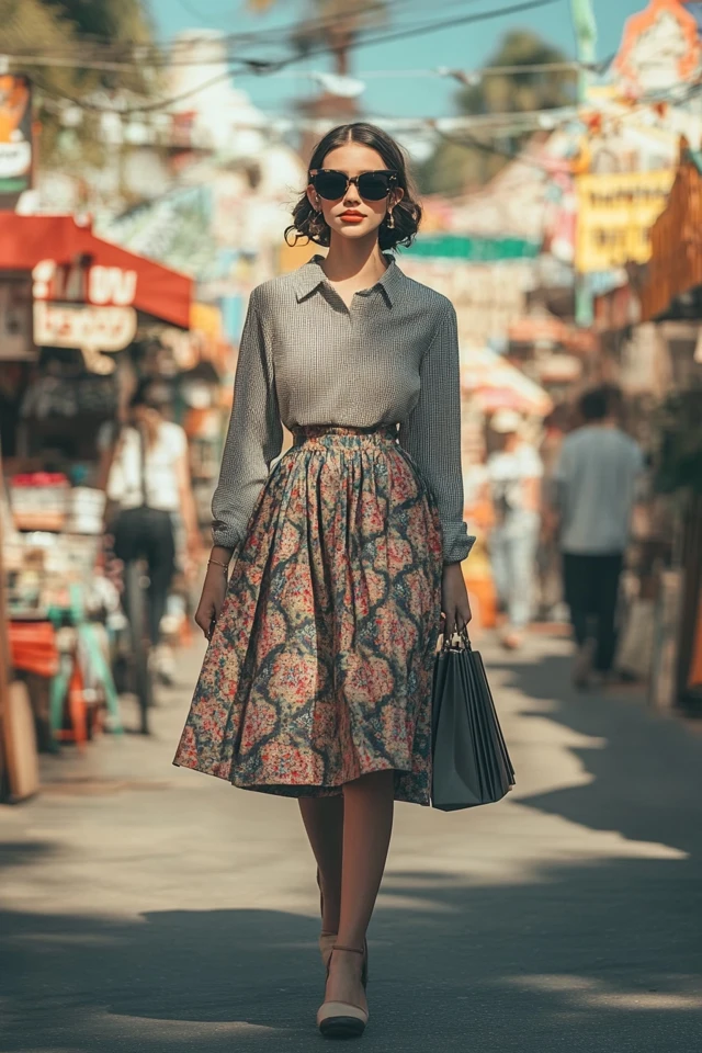 Chic Vintage Shopping Outfits with Flowy Midi Skirts: Timeless Elegance for Treasure Hunting - photo 2