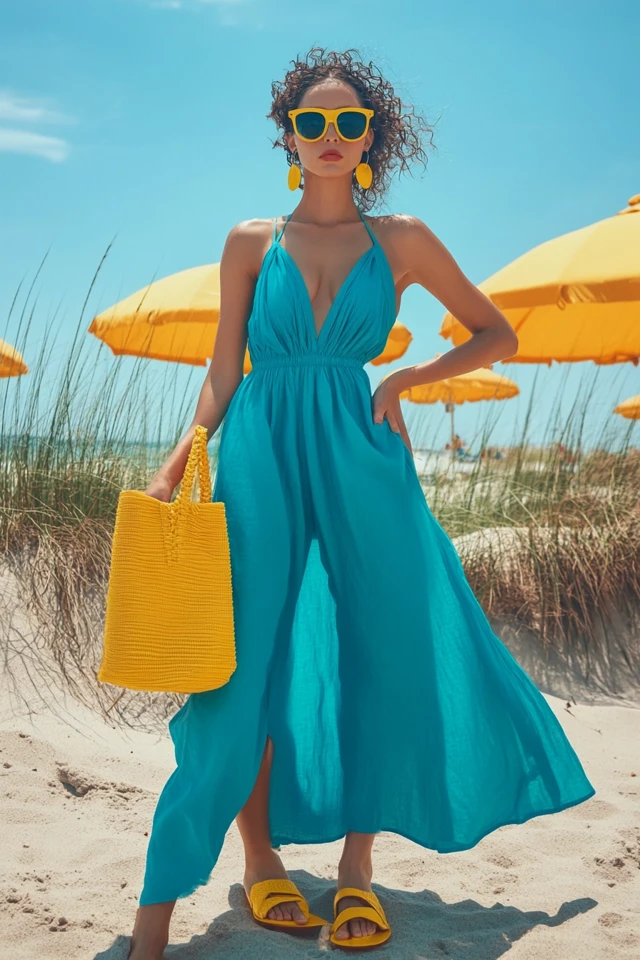Aqua Blue and Bright Yellow Pairings for Beach Looks - photo 2