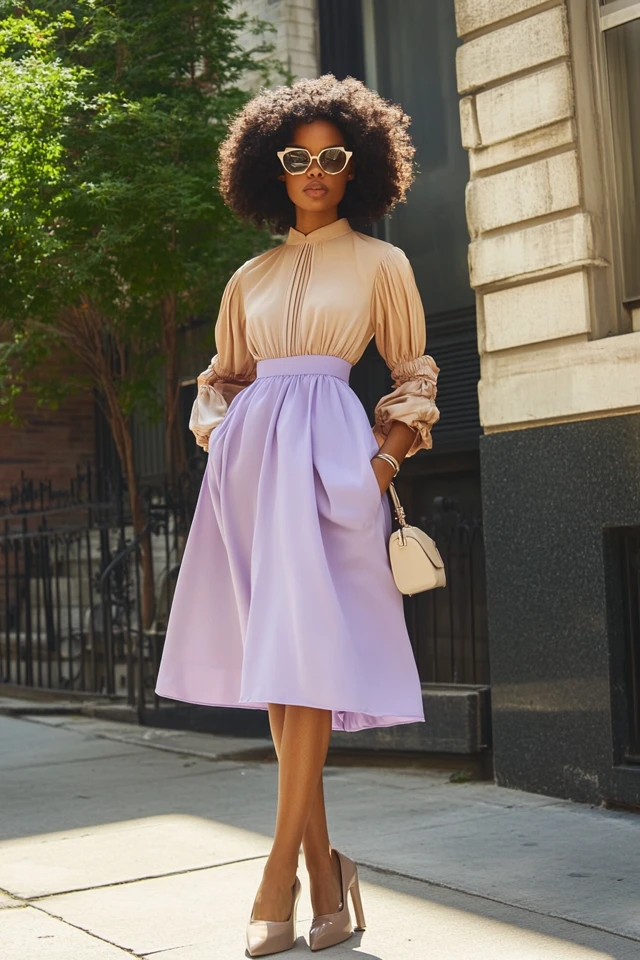 Pairing Warm Beige with Cool Lavender in Dresses - photo 2