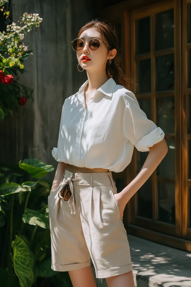 High-Rise Shorts with Tailored Lines - photo 2