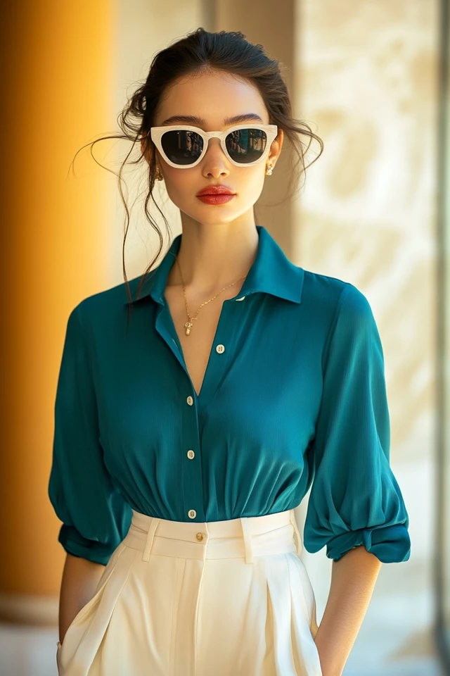 Teal and Off-White in Modern Work Blouses: Elevate Your Office Wardrobe - photo 2