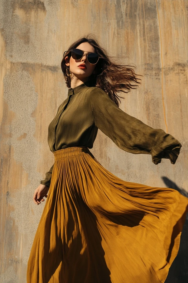How to Style Olive and Gold in Effortless Midi Skirts - photo 2