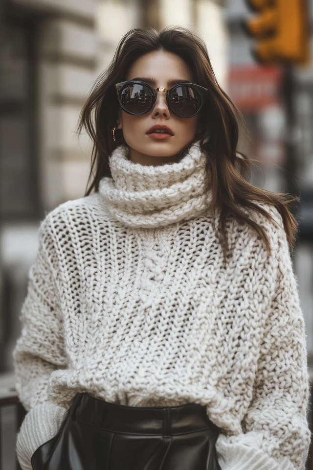 Chunky Knits with Faux Leather for Winter Streetwear - photo 2