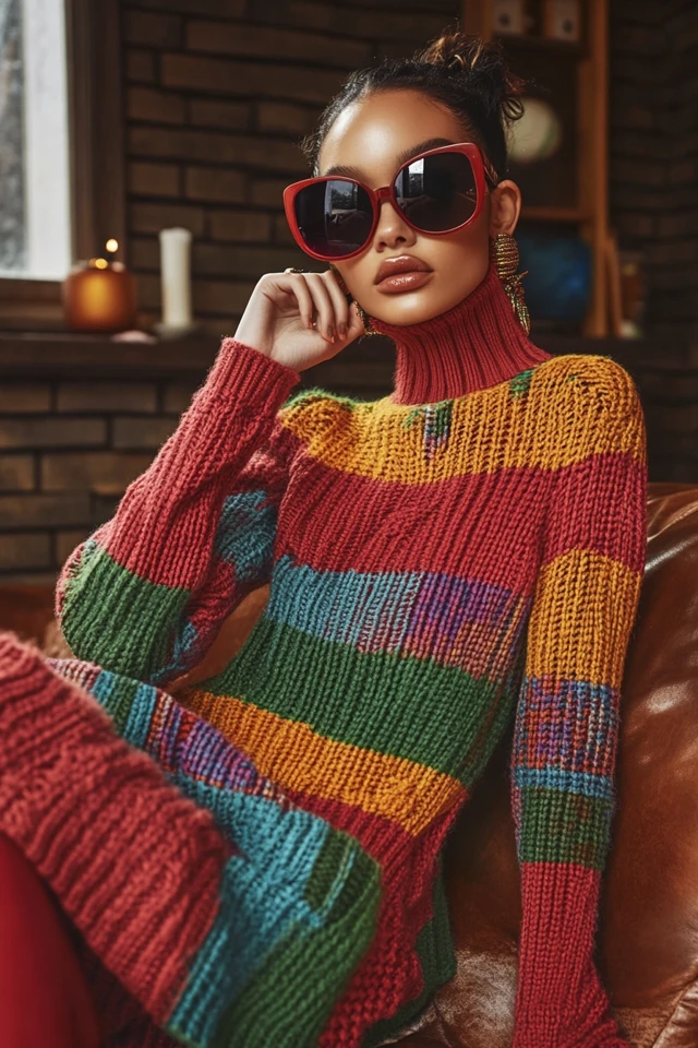 Woman wearing a long sleeve knit dress with winter boots
