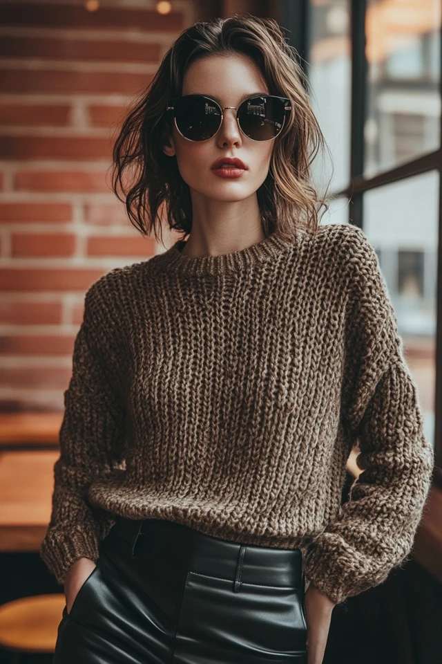 Layering Chunky Knit Sweaters with Leather Skirts: Cozy Meets Chic - photo 2