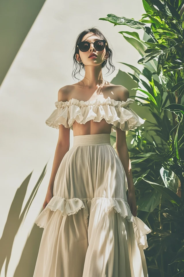 Ruffled Tops Paired with High-Waisted Skirts for Spring: Romantic, Feminine, and Fresh - photo 2