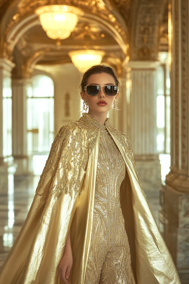 Regal Gold Capes and Dresses for Gala Entrances: Shining in Majestic Elegance - photo 6