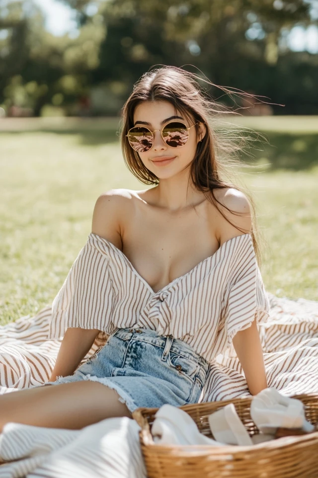 Casual Picnicking Styles with Denim and Stripes: Effortless Outfits for Outdoor Charm - photo 6