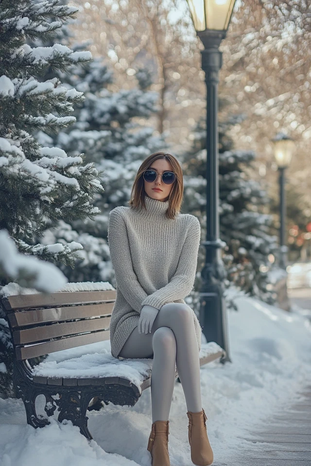 Neutral Fleece-Lined Tights for Winter Warmth - photo 6