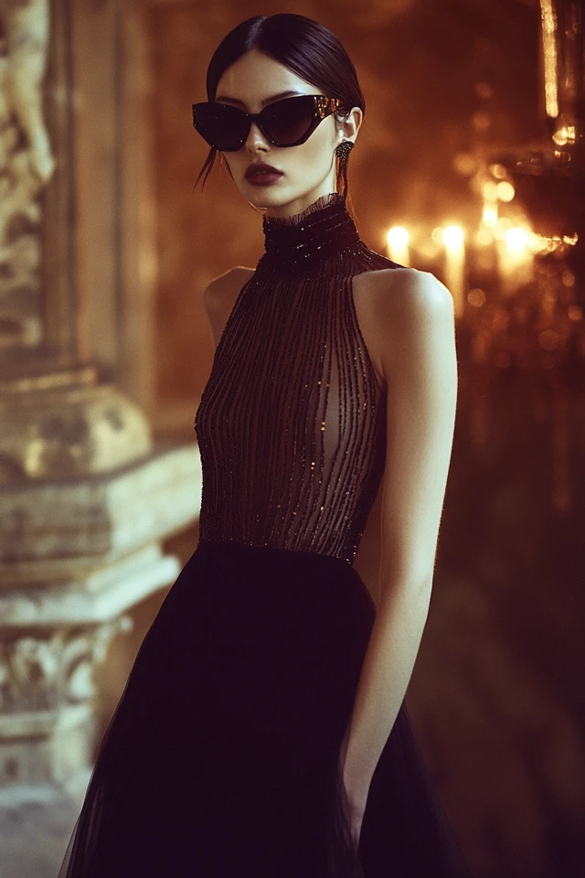 Mixing Velvet and Sheer Panels in Dramatic Evening Dresses - photo 6