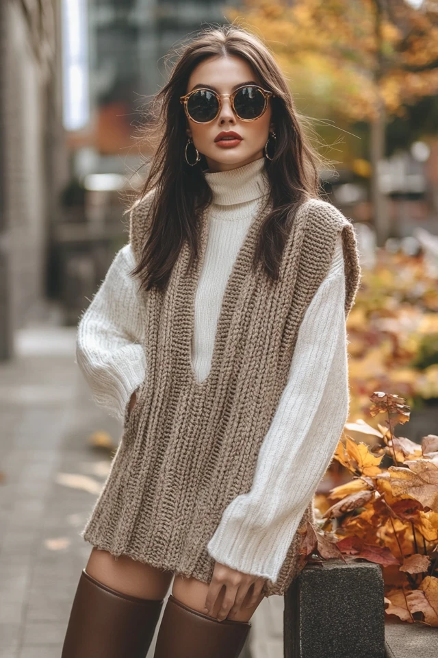 Knit Vest Dresses with Knee-High Boots for Fall - photo 6