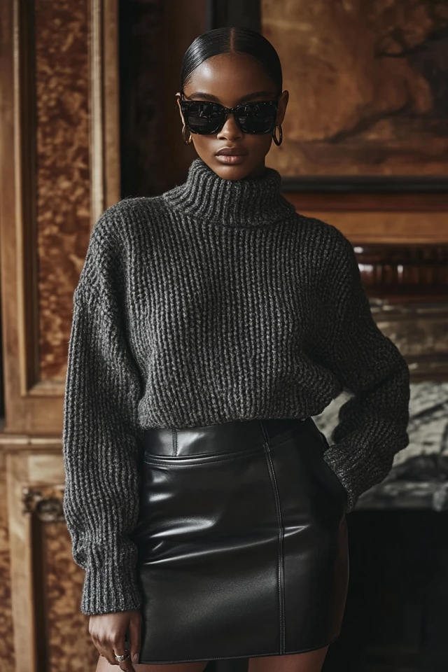 Layering Chunky Knit Sweaters with Leather Skirts: Cozy Meets Chic - photo 6