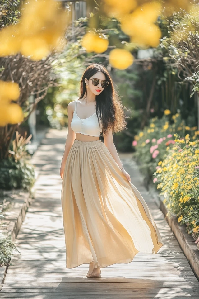 How to Wear Taupe and Lemon Yellow in Flowy Skirts - photo 6
