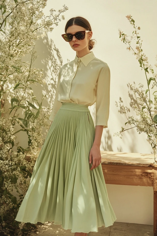 Soft Green and Warm Cream in Feminine Skirts: A Fresh and Elegant Pairing - photo 5