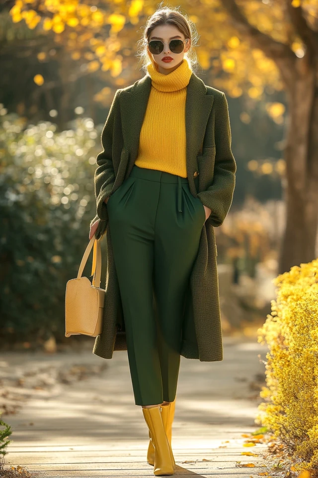 Golden Yellow and Deep Forest Green Pairings for Outerwear - photo 3