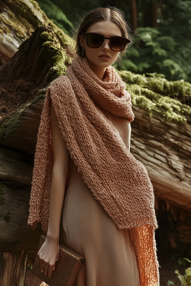 Layering Chunky Knit Scarves with Silk Dresses - photo 3